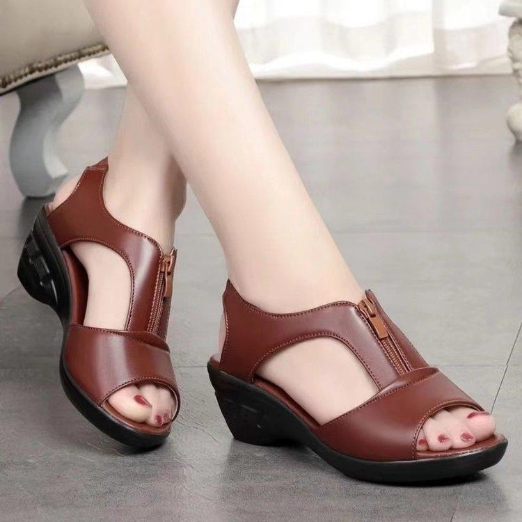 

Summer new Korean version fashion fish mouth front zipper wedge heel fashion casual large size women s Roman retro sandals batch 40