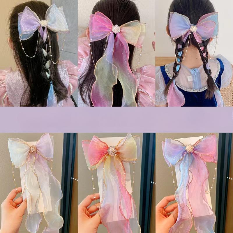 Chiffon Bogen Haar Clips Für Baby Mädchen Bunte Lange Band Kinder Haarnadeln Süße Prinzessin Baby Haar Zubehör Neue Stil