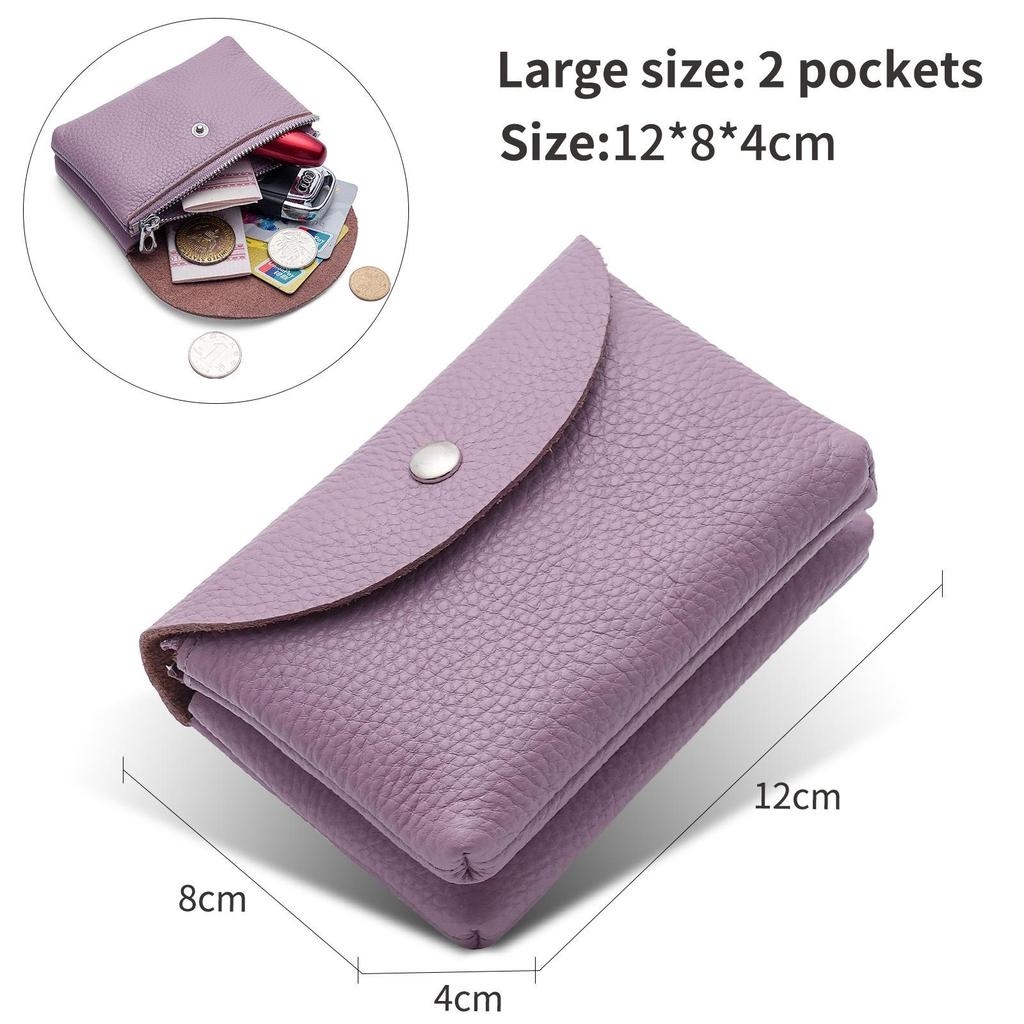 Women's Small Genuine Leather Coin Purse - Top Layer Cowhide Litchi Grain Cover Wallet