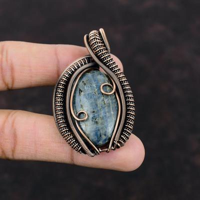 Kyanite Pendant Copper Wire Wrapped Pendant Natural Gemstone Pendant Kyanite Jewelry Handmade Latest Design Pendant Copper Jewelry For Gift