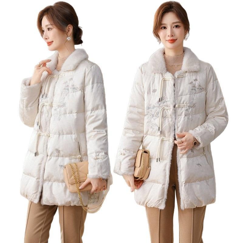 Winter embroidered down jacket buckle new winter women's duck down jacket niche