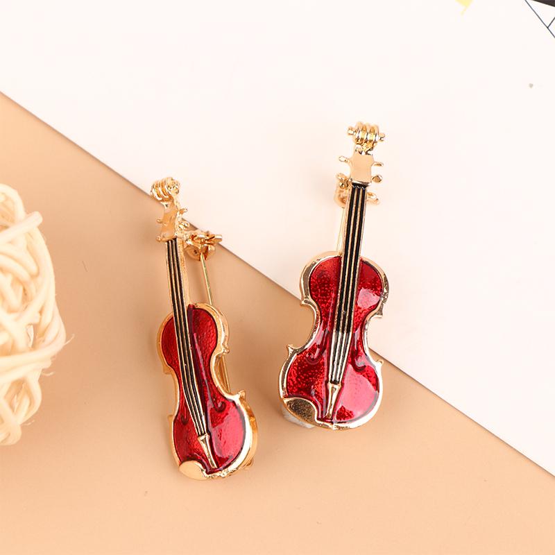 1Pc Fashion Elegant Red Violin Pins Brooches Lady Instruments Brooch Jewelry