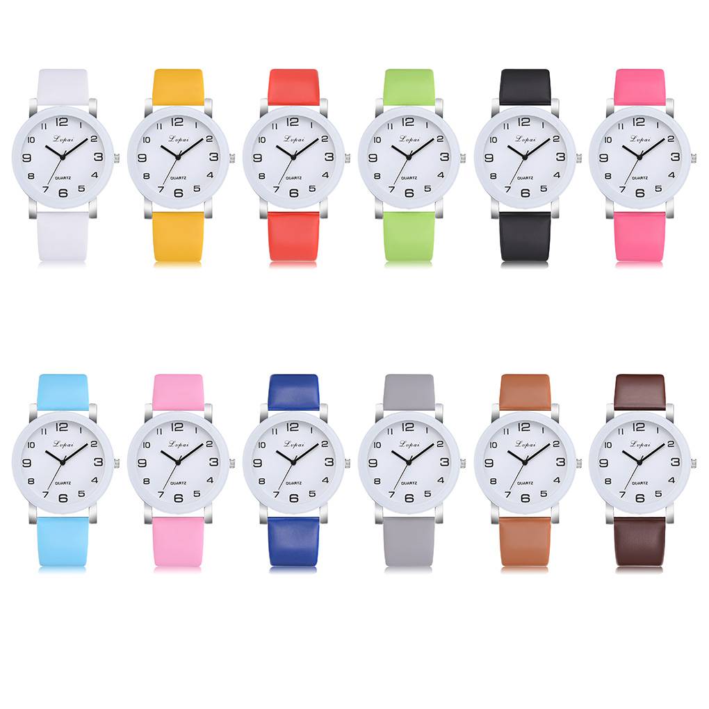 Mode Digitales Zifferblatt Damen Mädchen Uhr Armband Rund Lässig PU Leder Uhren Armbanduhr