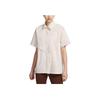 Nike Sportswear Collection Solid Color Woven Short Sleeve Shirt Women Tops Light-Redwood-Brown FB8293-104