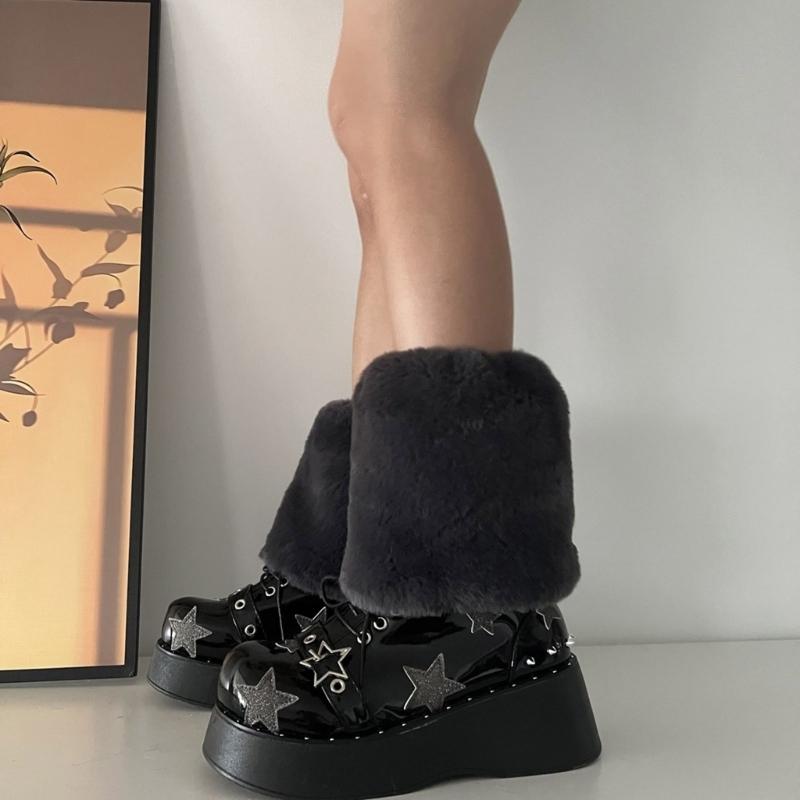 Women Furs Leg Warmer Winter Furry Long Boot Cuffs Fuzzy Shoe Cover Party Costume for Holiday Festival Performances Play
