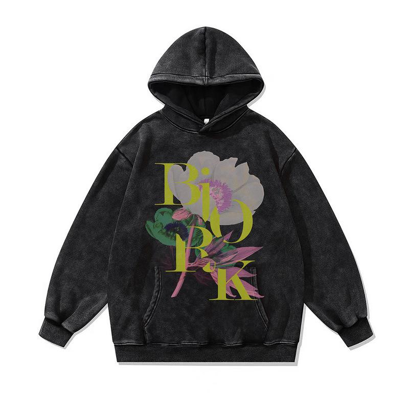 European And American Street Tide Brand Sweater Retro Trend Flower Printing Washed Old Large Version Hoodie Men And Women