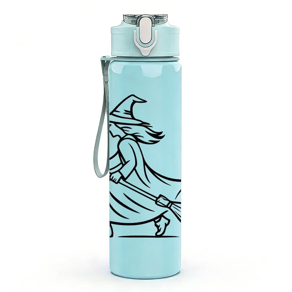 1PC Witch Flying Broom Silhouette 750ml Color Plastic Sports Water Bottle Leakproof Flip Straw Lid Suitable for Sports Office Home Use