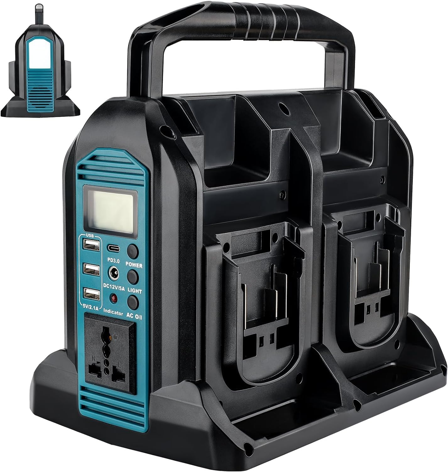 

Hipoke Сумісний з Makita 18V 350W Потужність DC 18V до AC Інвертор з 3 1 та 300lm LED Світлом для Використання на Відкритому Повітрі та в Аварійних Ситуаціях Інвертор, 4-портовий 110-120V синій