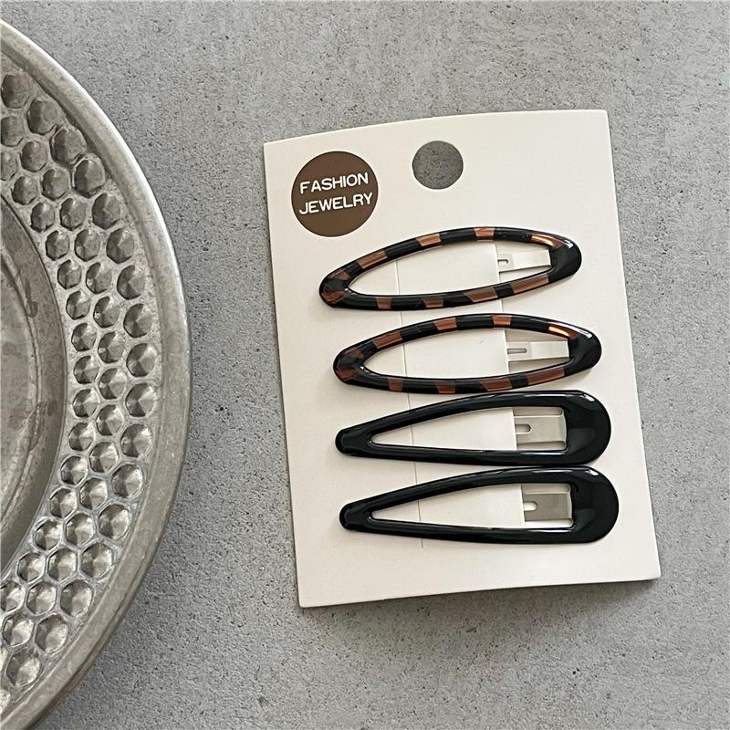 Fashion Temperament Leopard Pattern Dripping Oil and Water Dripping BB Clip Bangs Clip New Cute Girl Color Oval Hairpin Side Clip