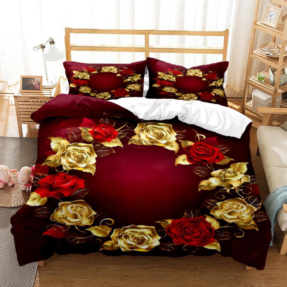 Rose Floral Duvet Cover Set Twin King Size Romantic Flowers Bedding Set Microfiber Comforter Cover For Valentine's Day Wedding