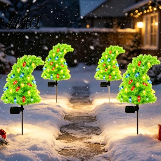 Festival Atmosphere Courtyard Lighting Solar Christmas Tree Garden Stake Lights, Outdoor IP65 Waterproof Crooked Lamp with Colorful Light for