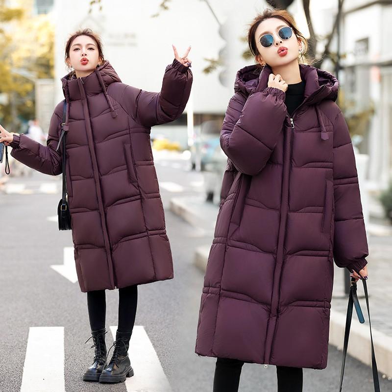 Womens Winter Puffer Coat Mid-Length Hooded Warm Down Cotton Jacket Loose Fit Casual Office Wear