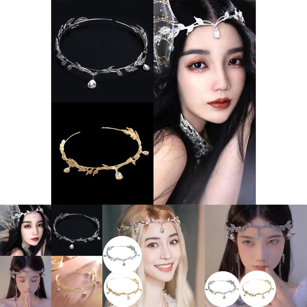 Elf Princess Crown Crystal Forehead Jewelry Headdress For Wedding Party