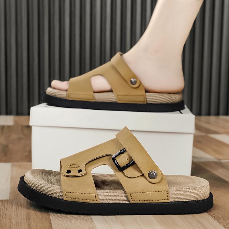 Light luxury men's summer 2 new soft bottom strap heel slippers trendy outer wear trendy brand