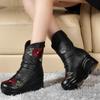 GKTINOO Embroidered Women Winter Genuine Leather Boots Handmade Vintage Slip-resistant Boots Wedges Shoes Woman