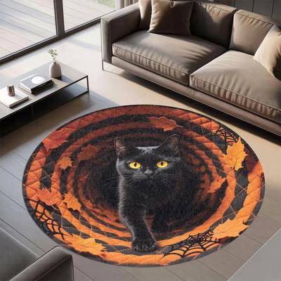 Visuelles stereoskopisches rundes Teppichmuster mit schwarzer Katze und Bär, Fußmatte für den Eingang, Schlafzimmer, Bettseite, Sofa, Teppich zur Heimdekoration