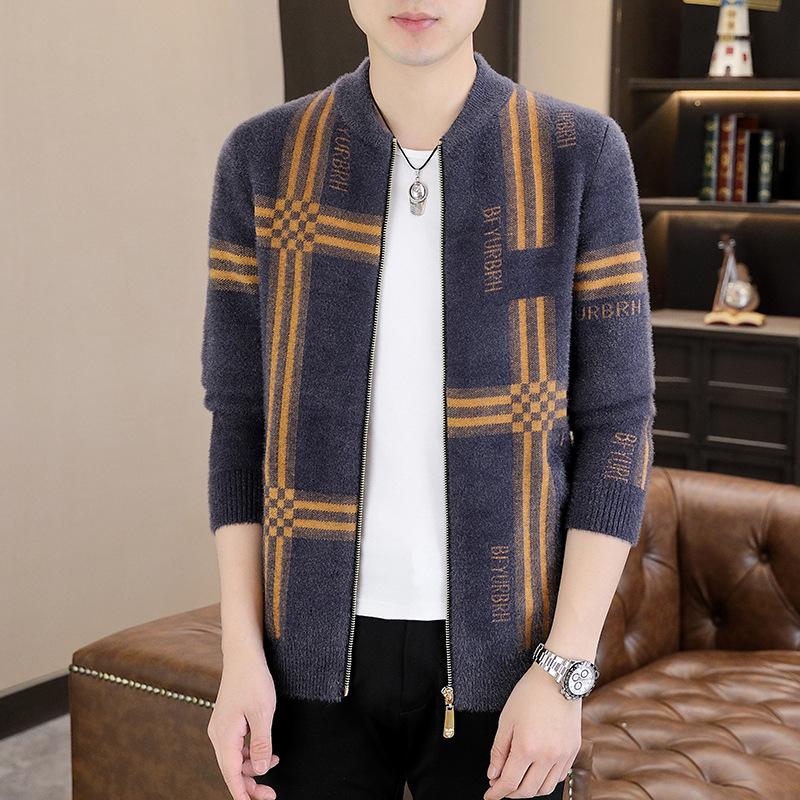 Men's Knitted Sweater Jacket Autumn Fashion Sweater Men's Top Korean Version Slim-fit Cardigan Long-sleeved Sweater Men's Clothing