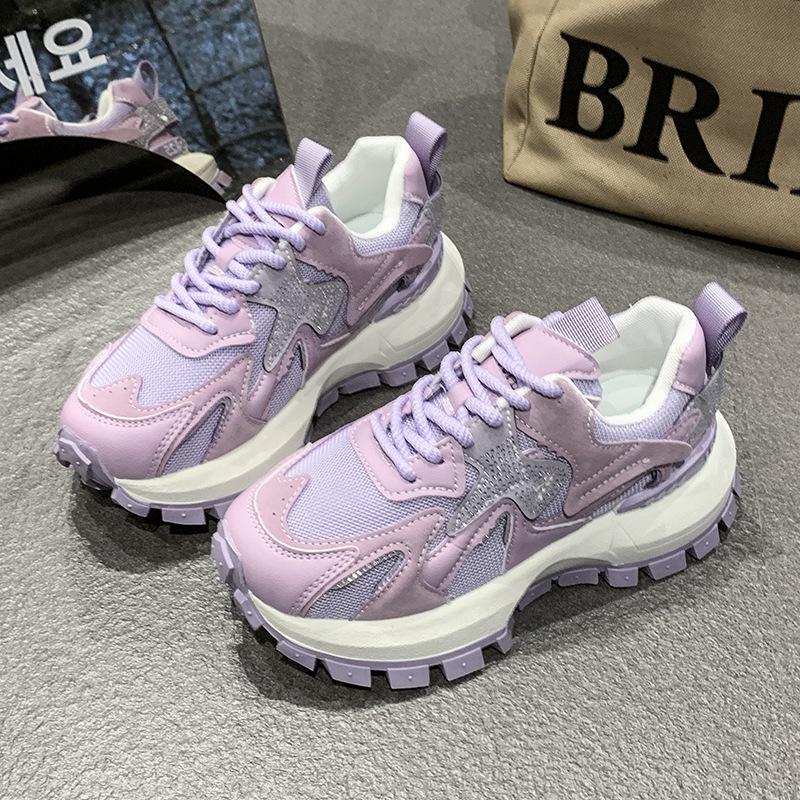 2025 spring and summer new breathable mesh casual shoes platform rhinestone fashion versatile sports