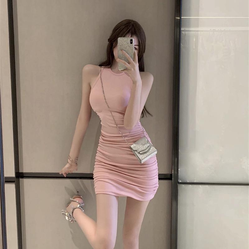 Live Clothes Female Live Streaming Host Sleeveless Dress Female Summer New Pure Desire Spice Slim Sexy Pink Hip Skirt