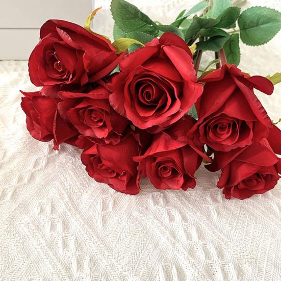 Artificial Flower Faux Silk Flower Fabric Soft Pliable Petals Flexible Stems Realistic Look Fake Roses Wedding Bouquets Photo Props