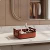PU Leather Storage Tray with Wooden Handles Compact for Closet