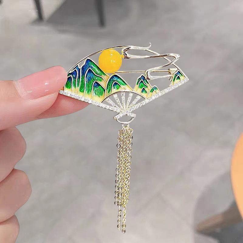 Elegante chinesische Retro-Emaille-Brosche Phönix & Schmetterling für Damen