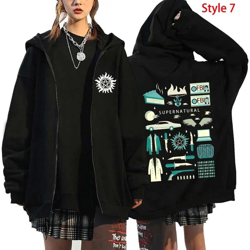 Fashion Jacket with Supernatural Print Zipper Hoodie, Casual Top for Women and Men, Harajuku Sports Shirt