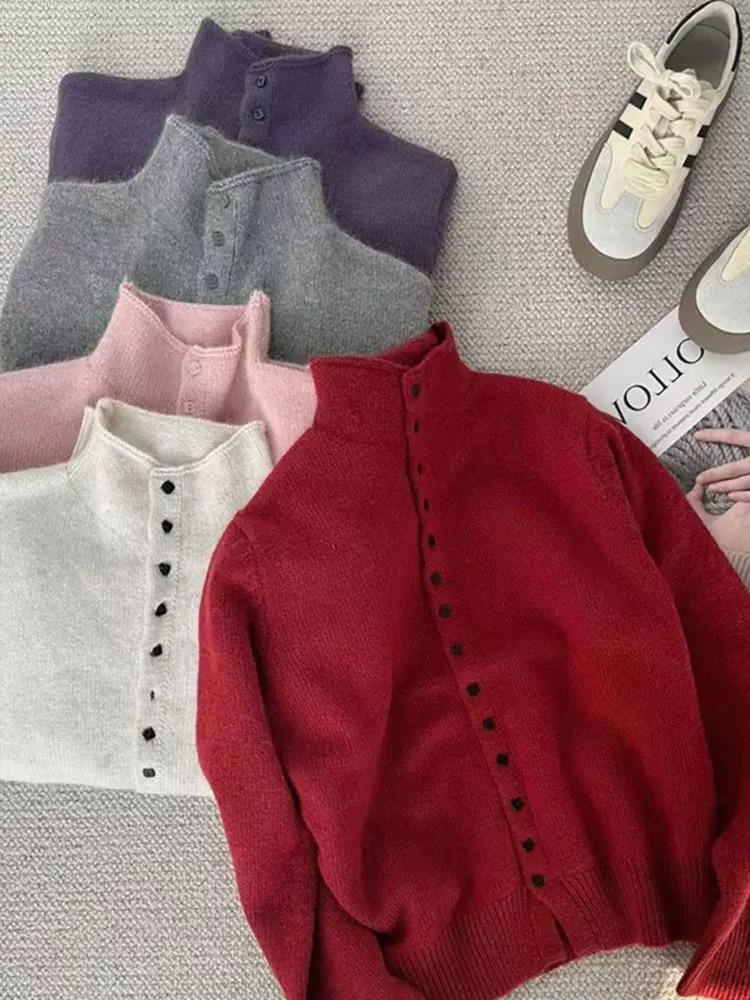 Women's Stand Collar Pure Wool Cardigan - Elegant, Chic, Age-Reducing Sweater