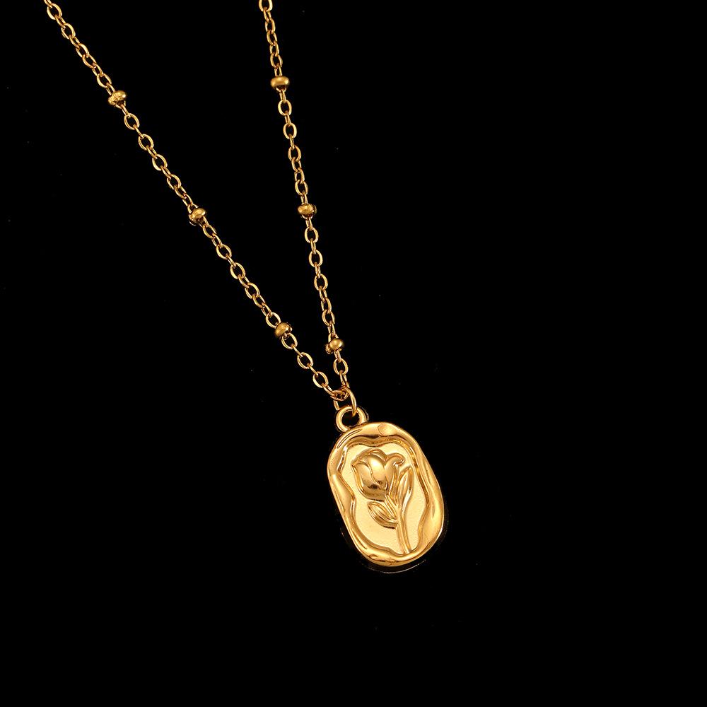 18K Gold Rose Flower Pendant Necklace - Stainless Steel Titanium, Colorfast, High-End Women's Accessory