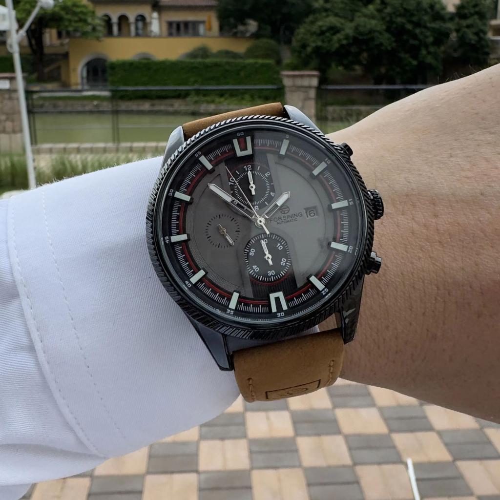 Forsining Sports Watches for Men Calendar Design Leather Strap Business Fashion Automatic Mechanical Mens Watch Fashion Clock