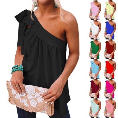 Women's Summer Fashion V-Neck Casual Sleeveless Blouse Solid Color Tops