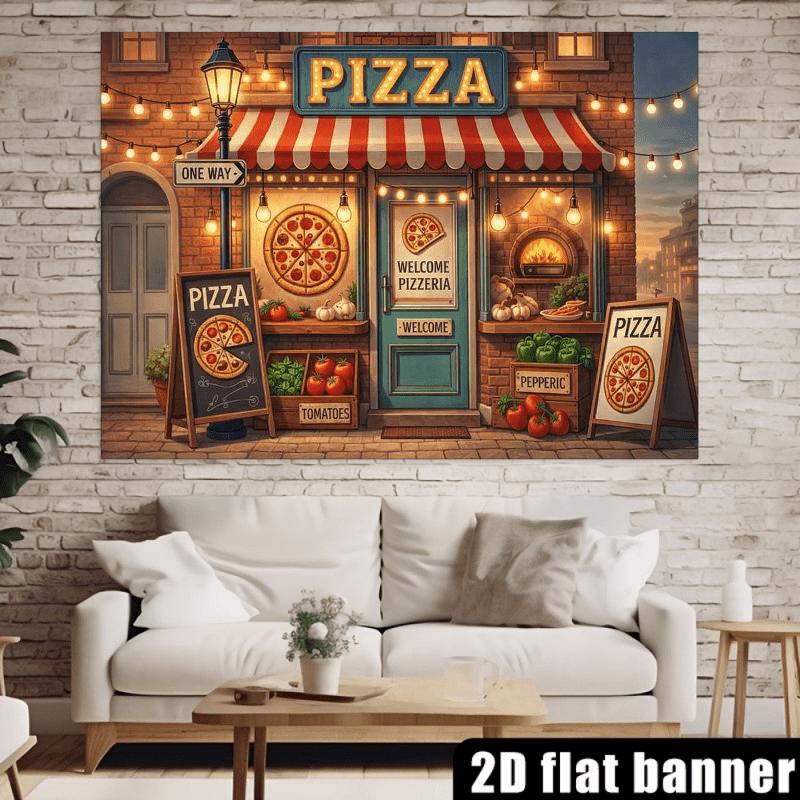 Two-dimensional curtain banner, background fabric for an Italian pizza restaurant, suitable for all Italian-themed decorations.