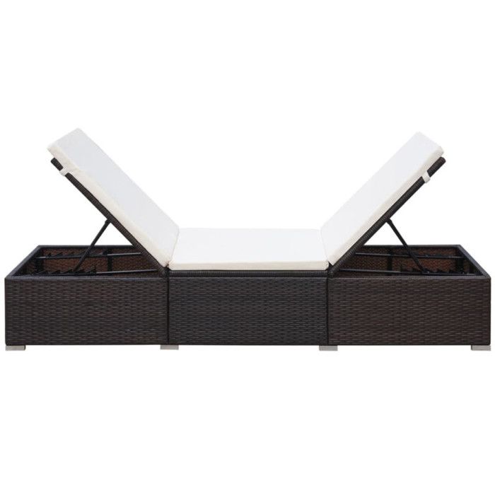VidaXL Chaise longue avec coussin Résine tressée Marron