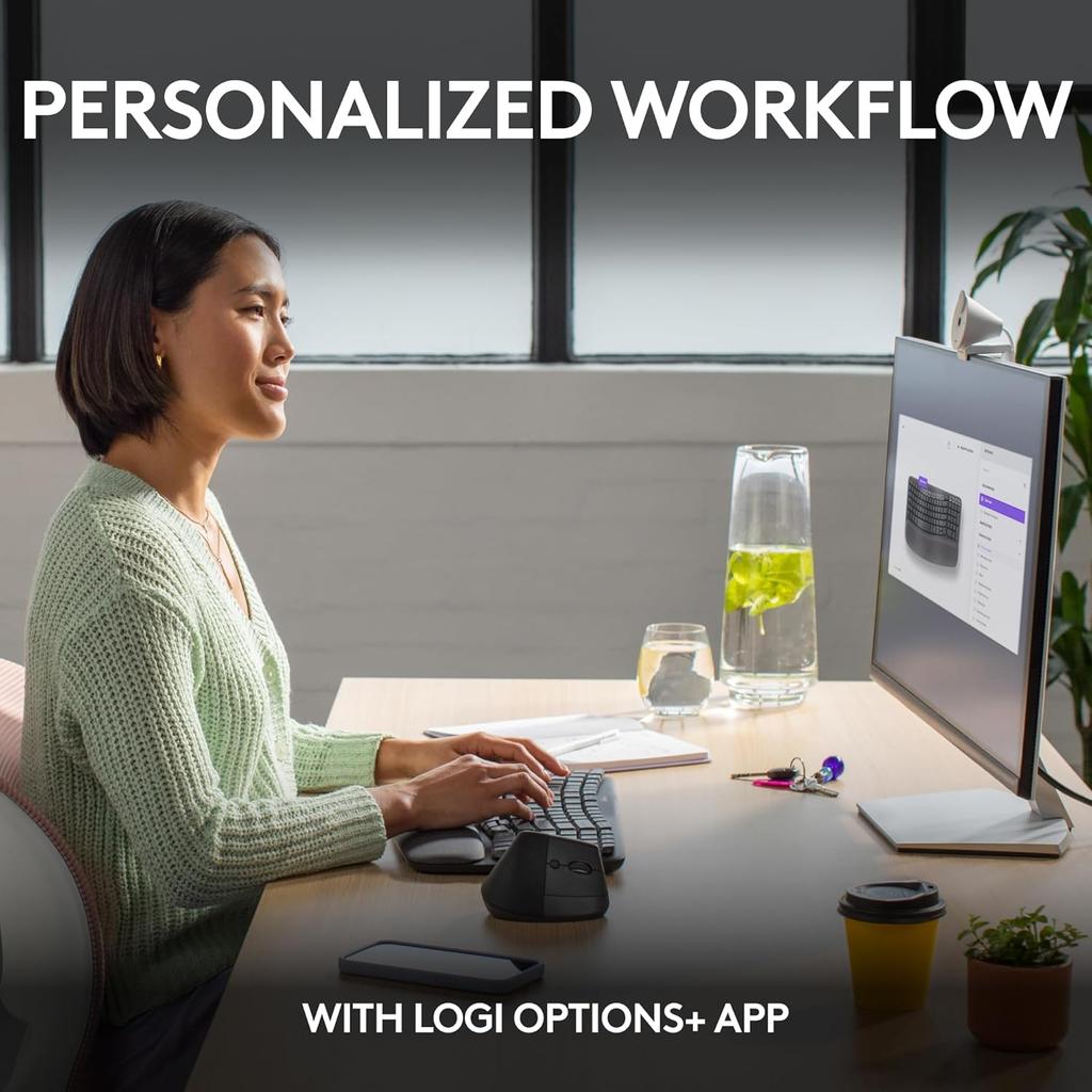 Logitech WAVE KEYS ergonomic keyboard, wireless Bluetooth dual-mode with built-in palm rest, comfortable office multi device connection