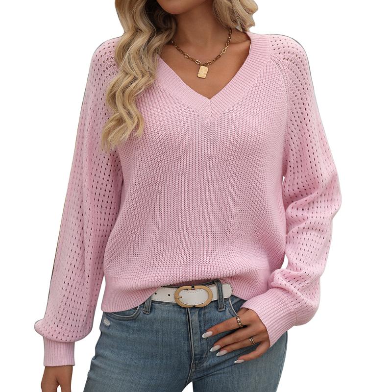 Women's Autumn and Winter New Hollow V-neck Long-sleeved Fashion Sweater for Women