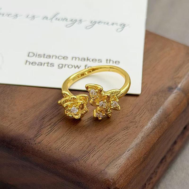 Flowers Like Brocade Medieval Vintage Court Style Light Luxury Temperament Zir*****Pen Ring Niche Design Ring