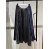 FOG SACAI SS23 Striped Patchwork Zipper Midi Skirt - Casual Pleated Design