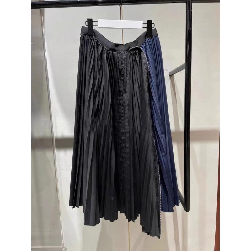 FOG SACAI SS23 Striped Patchwork Zipper Midi Skirt - Casual Pleated Design