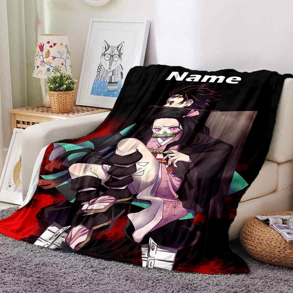 Custom Name Demon Slayer Theme Printed Blanket - Perfect for Couch, Bed, Travel & Outdoor Use | Machine Washable, Cozy & Durable.