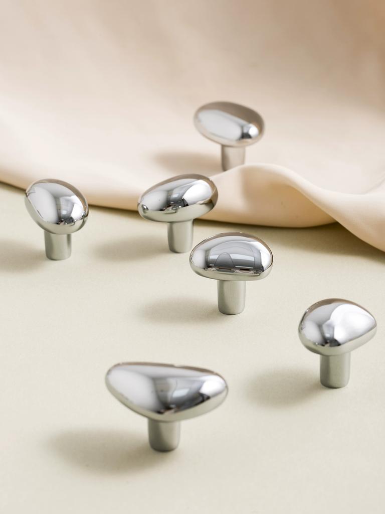 Furniture Silver Shiny Wardrobe Door Pulls Solid Brass Handles Shoe Cabinet Kitchen Drawer Irregular Pebble Small Handles Knobs