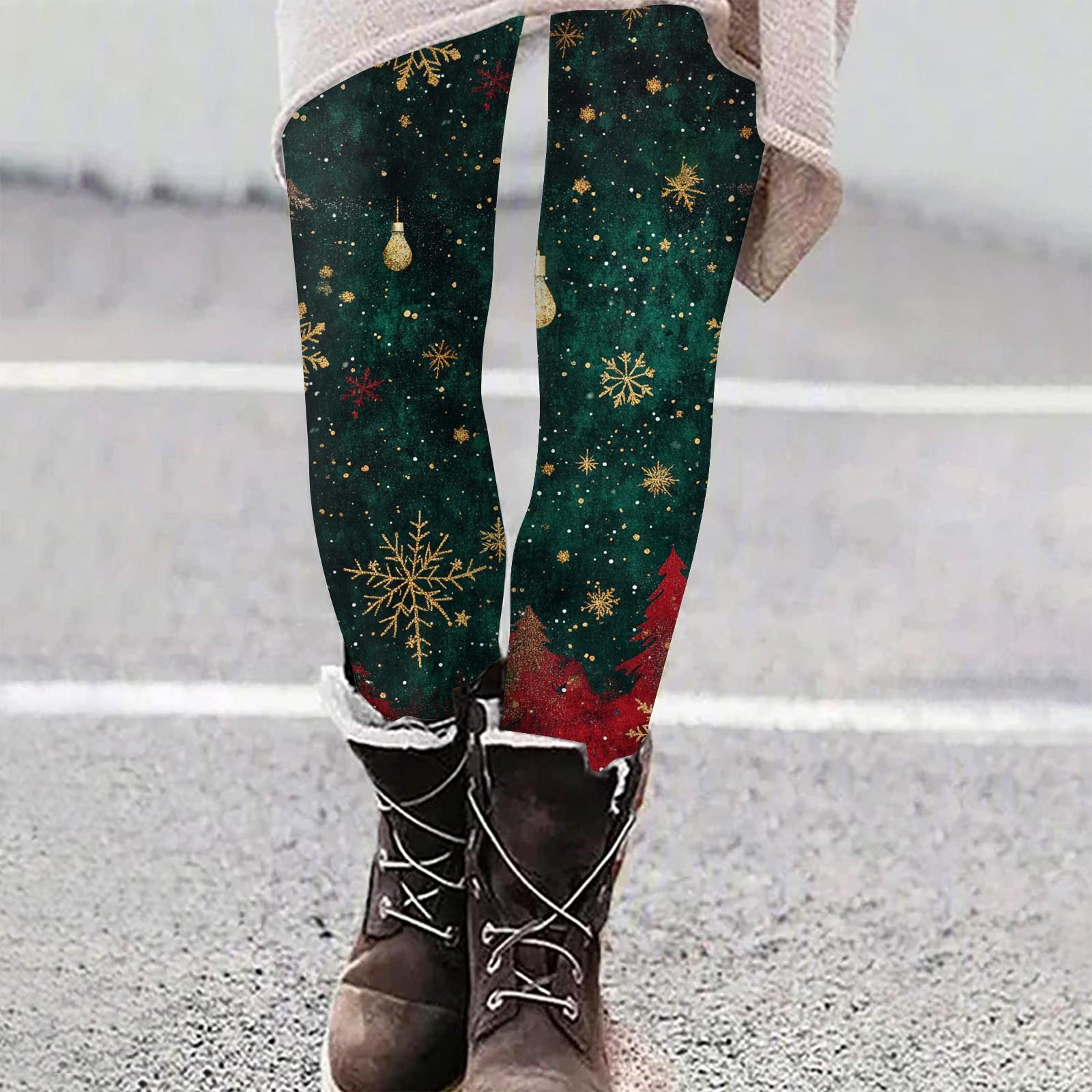 

Женские повседневные облегающие эластичные брюки для йоги с принтом рождественской елки и снежинок, укороченные брюки XXXL циан