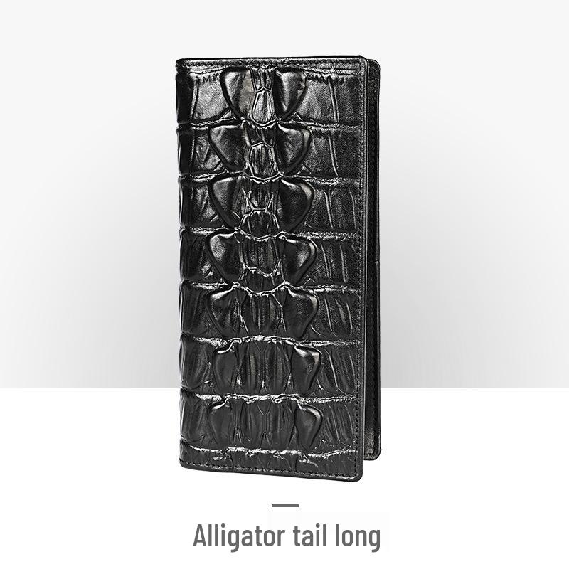 Carteira Masculina Retro em Couro Embossado – Padrão Crocodilo Longo com Vários Compartimentos para Cartões e Porta-Moedas.