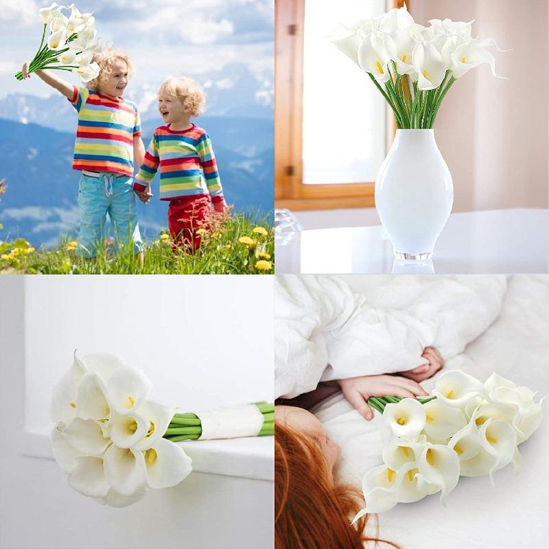 2/5Pieces Real Touch Calla Lily Artificial Flowers White Wedding Bouquet Bridal Shower Party Home Flower Decoration Fake Flowers