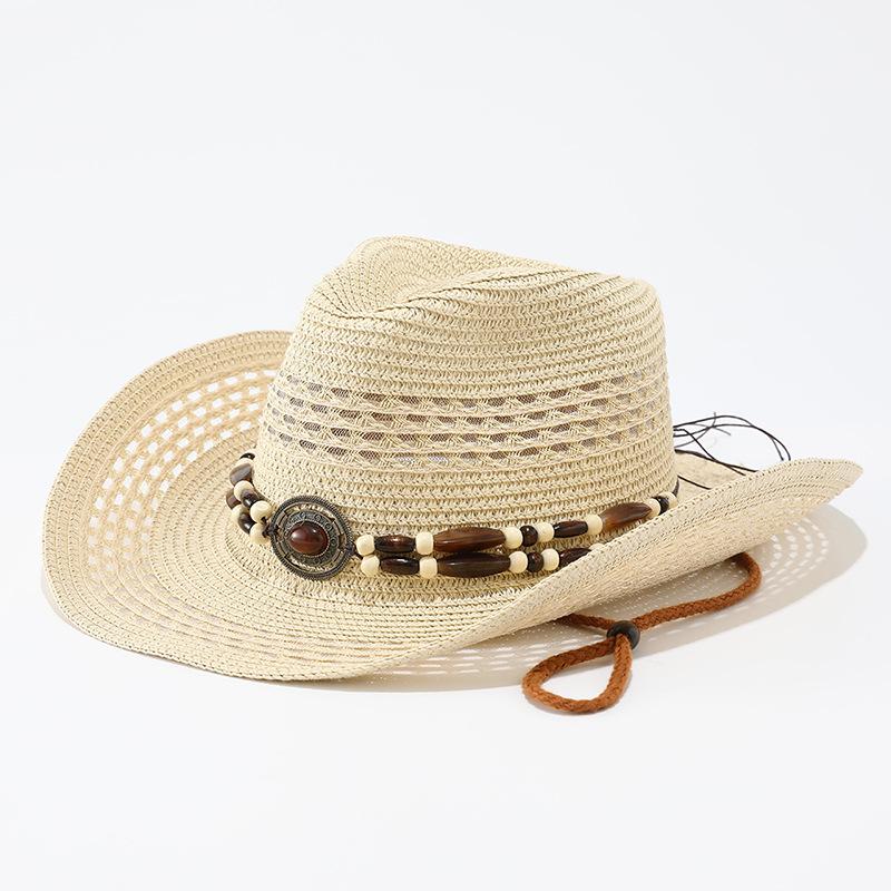 Accessories Western denim straw hat summer outdoor hollow breathable sun hat European and American retro fashion jazz hat