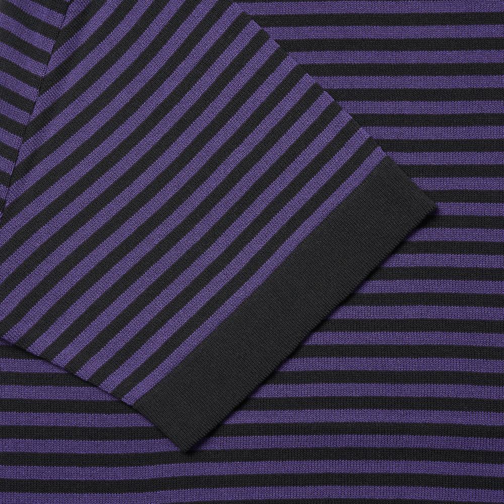 VERNO [Casual] Linen Like Short Sleeve Stripe Round Knit Black&Pupple