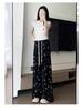Japanese White Ice Silk Drapey Wide-Leg High-Waist Butterfly Ripped Pants - XS