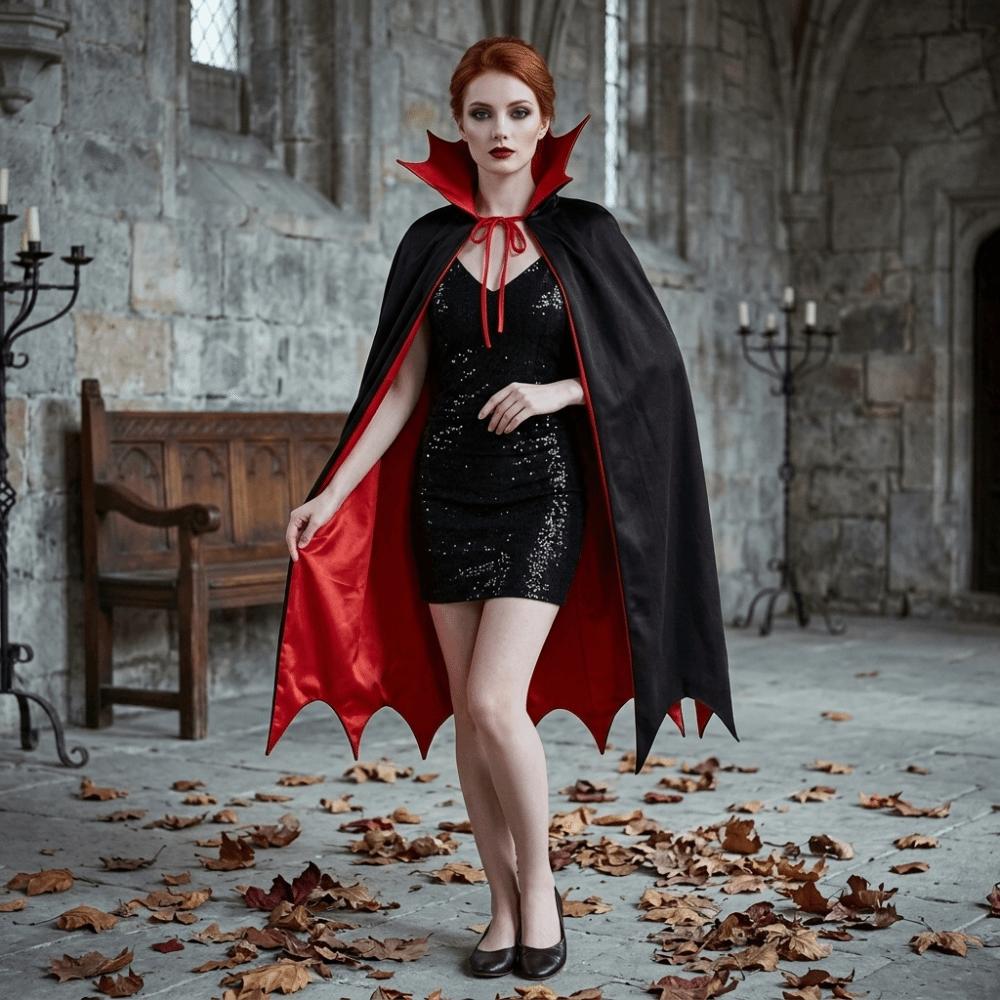 Solid Color Gothic Costume Cape Stand-up Collar Witch Cape Funny Halloween Hooded Cloak  Prank Joke