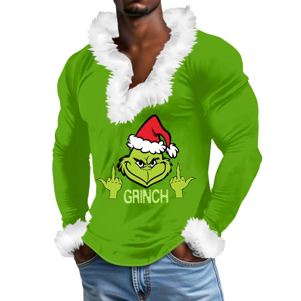 Herren Lässiges Cartoon Bedrucktes Plüsch V-Ausschnitt Mit Fleece Langärmliges Sweatshirt