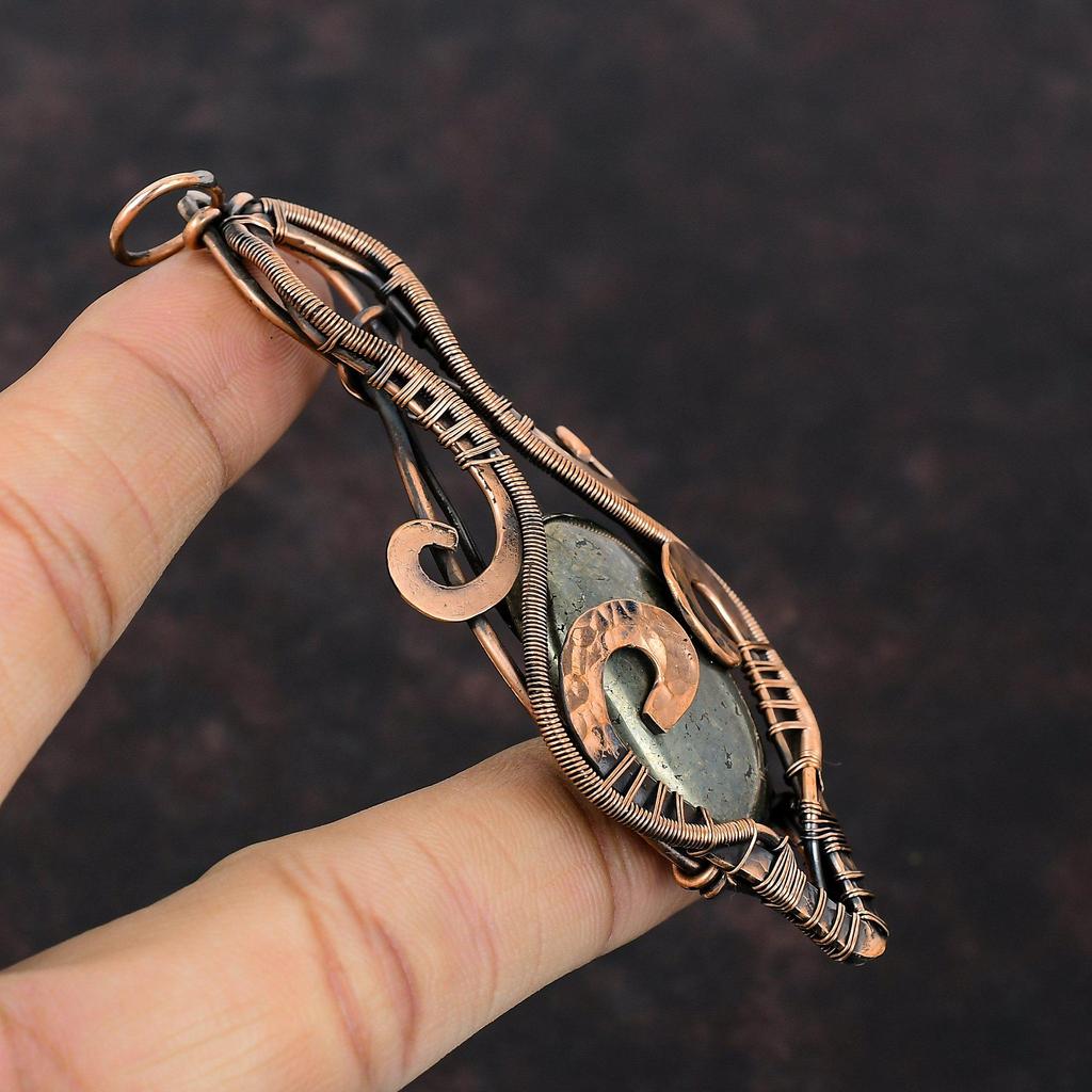 Pyrite Copper Pendant Copper Wire Wrapped Jewelry Handmade Boho Pendant Natural Pyrite Jewelry Gemstone Pendant For Gift Copper Wire Pendant
