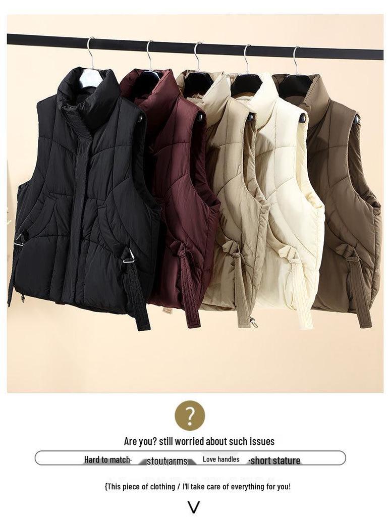 Women's Cotton Vest: European American Style, Autumn/Winter 2025, Sleeveless, Thickened, Warm, Casual Loose Fit, Solid Color Outerwear